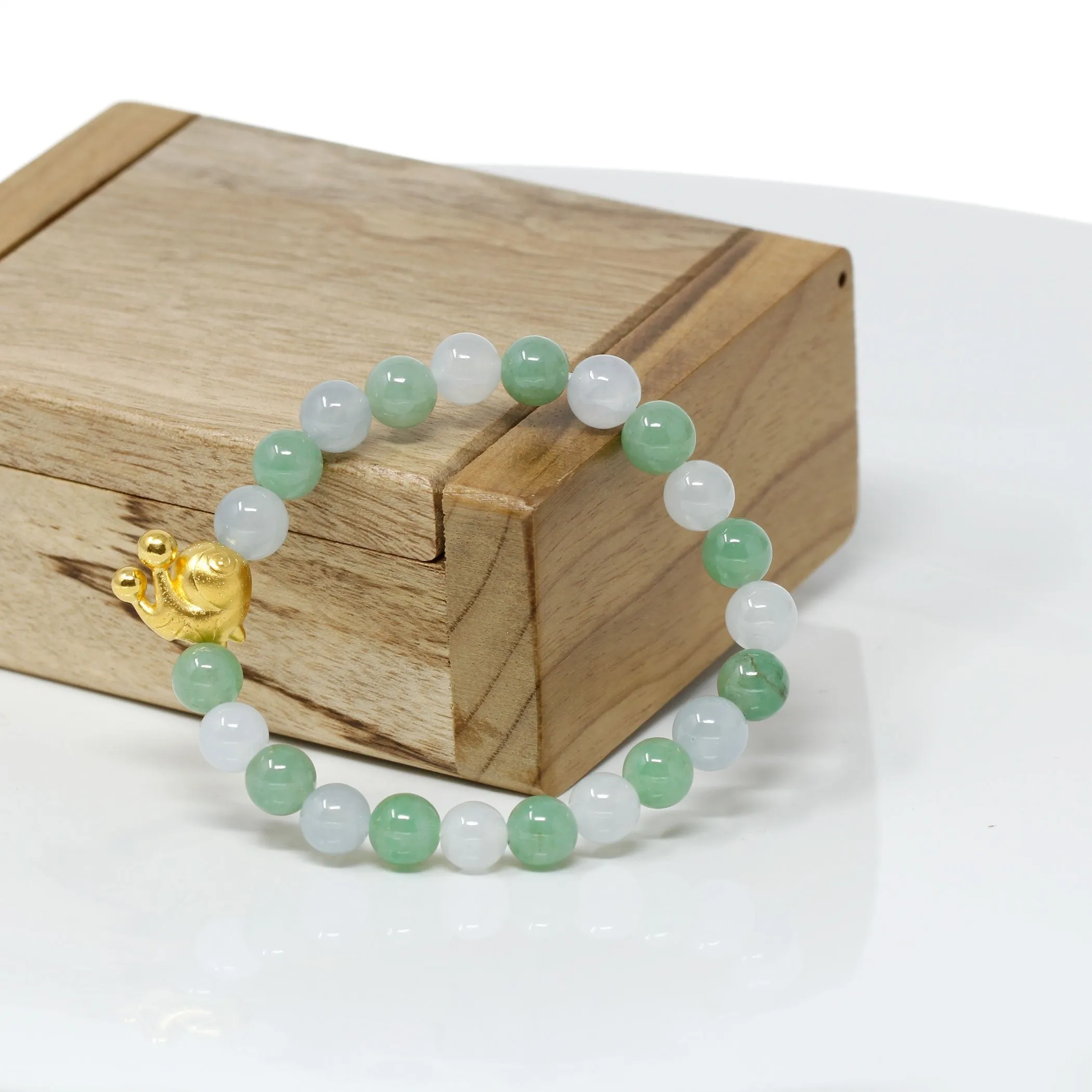 RealJade® "Snail" Genuine High-quality Jade Jadeite Bracelet Bangle with 24k Yellow Gold Snail Charm #428