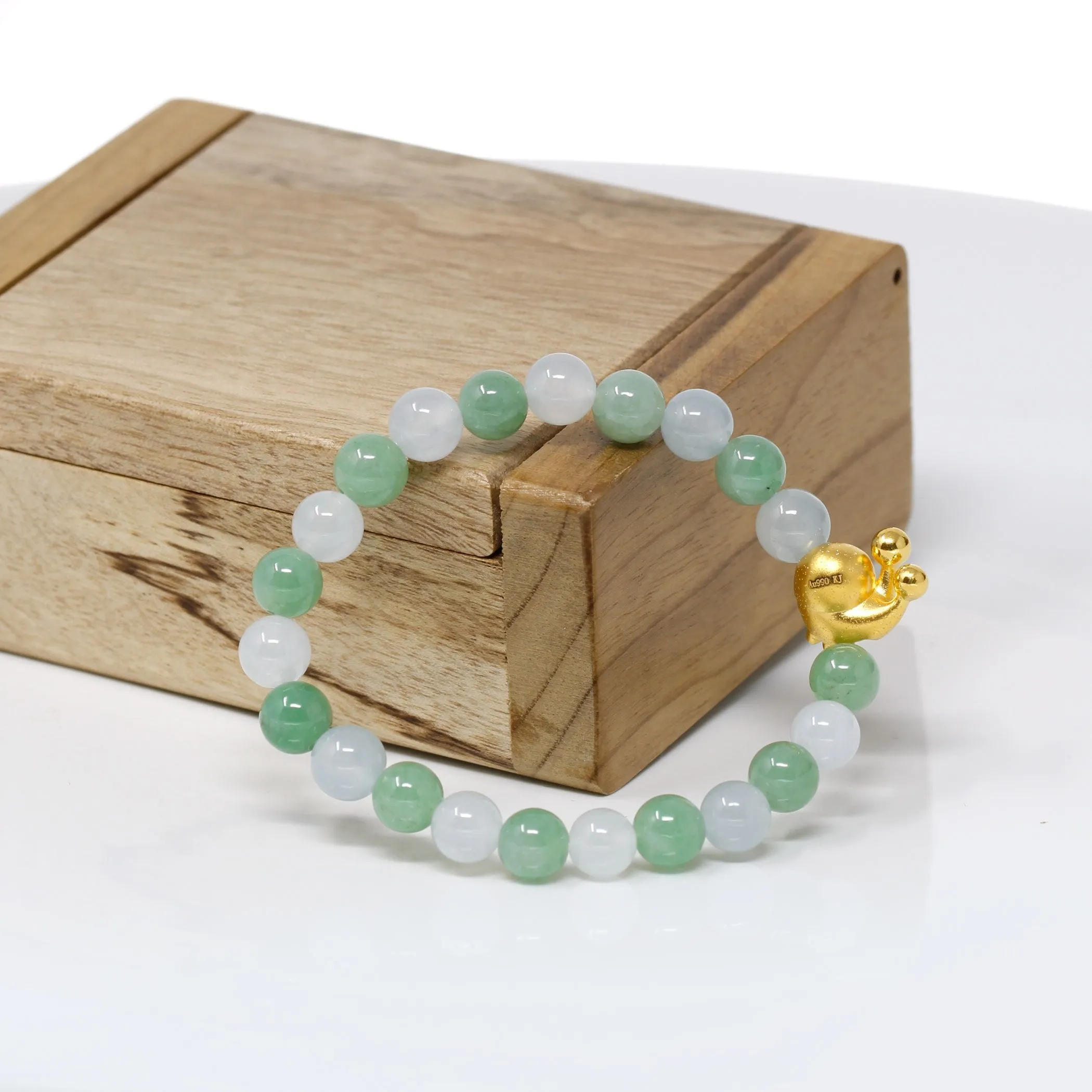 RealJade® "Snail" Genuine High-quality Jade Jadeite Bracelet Bangle with 24k Yellow Gold Snail Charm #428