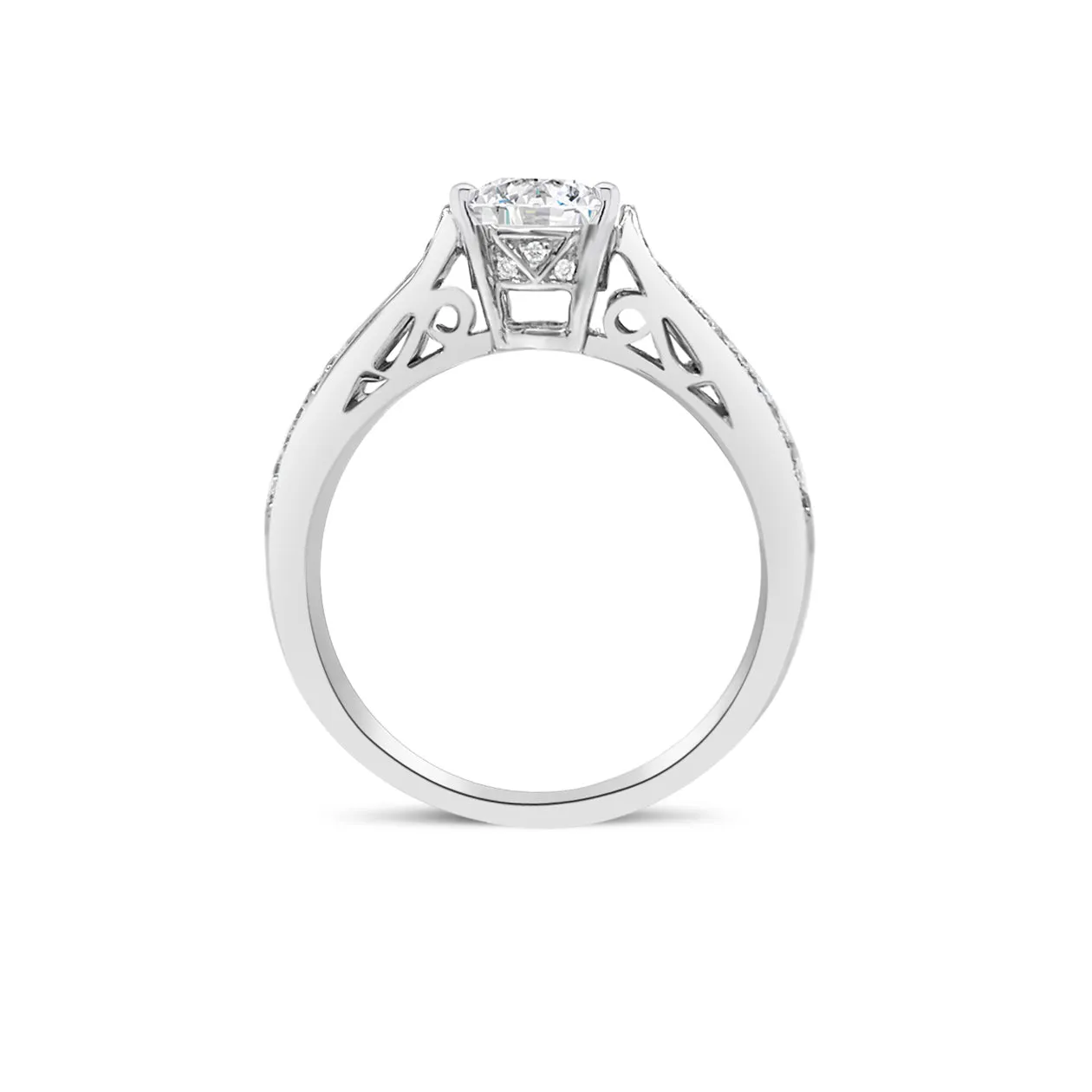 Round Diamond Engagement Ring with Open Shank & Diamond Basket