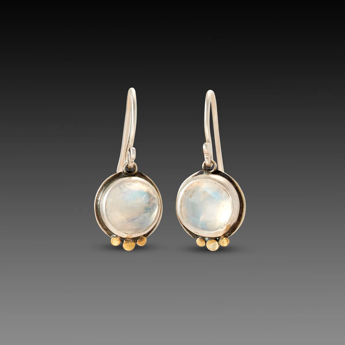 Round Moonstone Earrings with Gold Trios