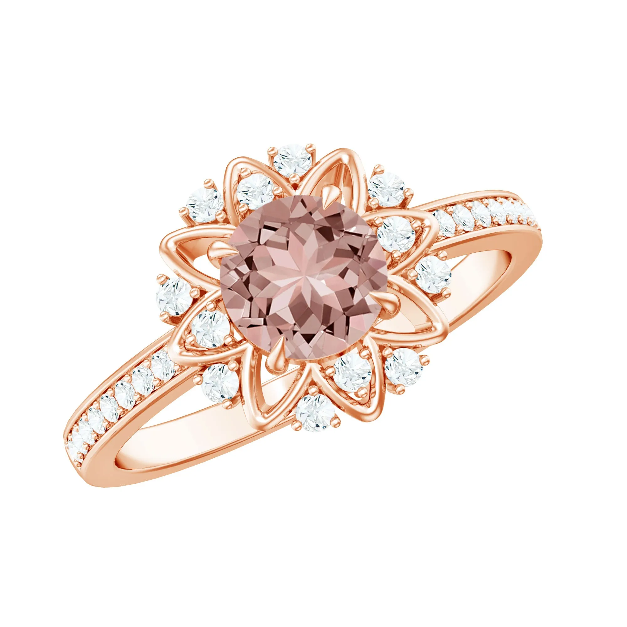 Round Morganite and Diamond Flower Engagement Ring