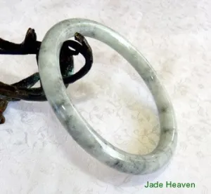 Sale-Large Classic Round  Green and Charcoal Veins Jadeite Jade Bangle Bracelet 66mm (JHBB581)