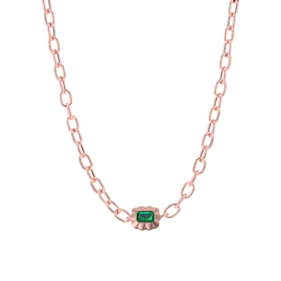 Scalloped Bezel Emerald Pendant Necklace