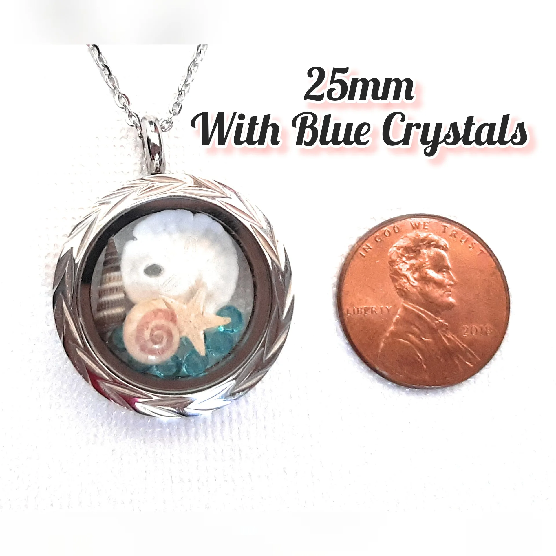 Seashell Locket with 18   2" Chain or 30" Chain - Round Stainless Steel Solid Bezel