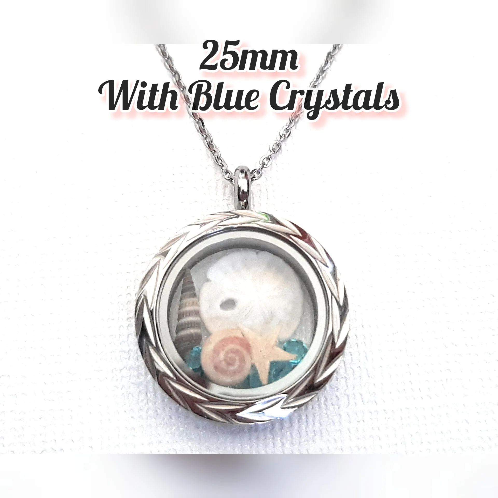 Seashell Locket with 18   2" Chain or 30" Chain - Round Stainless Steel Solid Bezel