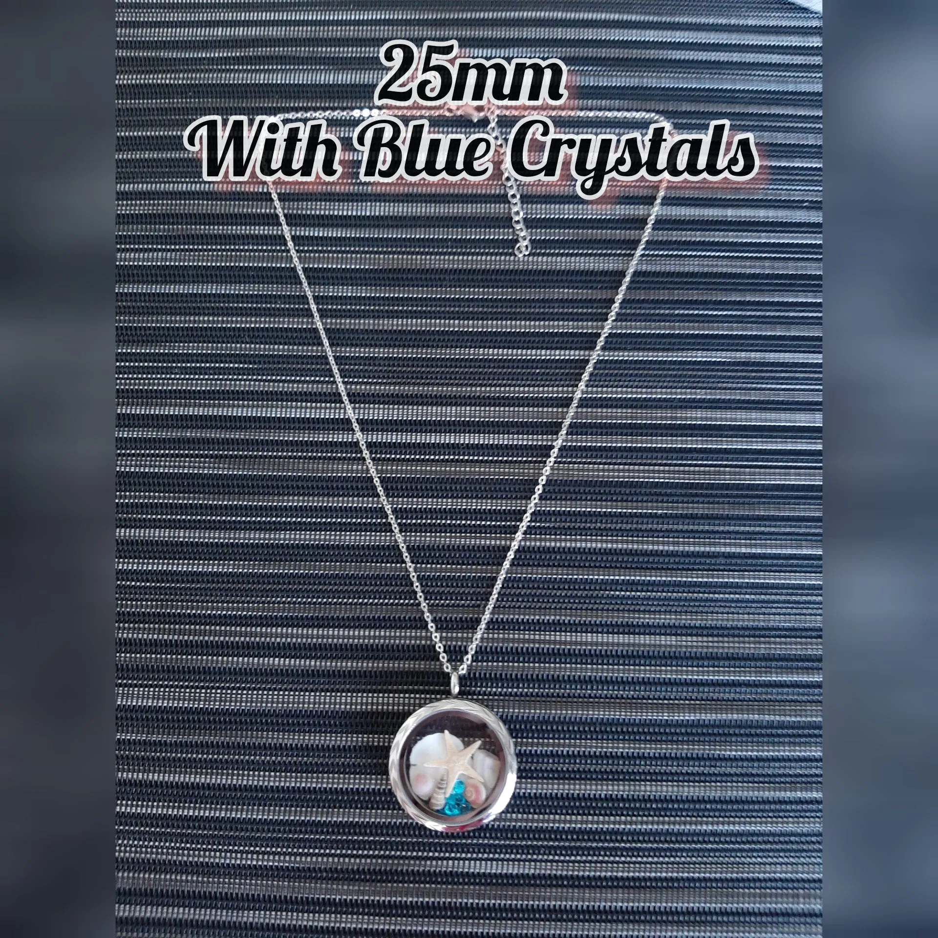 Seashell Locket with 18   2" Chain or 30" Chain - Round Stainless Steel Solid Bezel