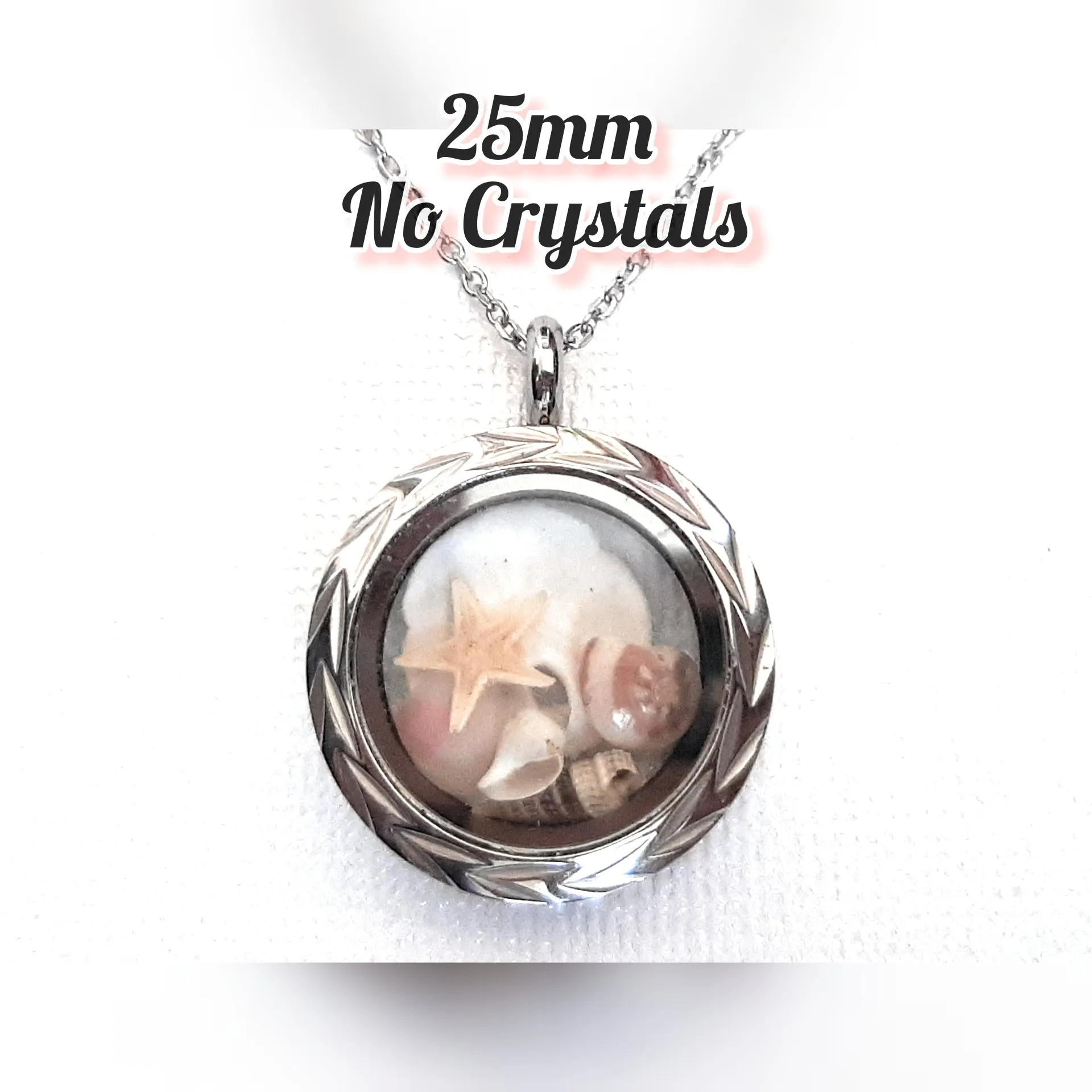 Seashell Locket with 18   2" Chain or 30" Chain - Round Stainless Steel Solid Bezel