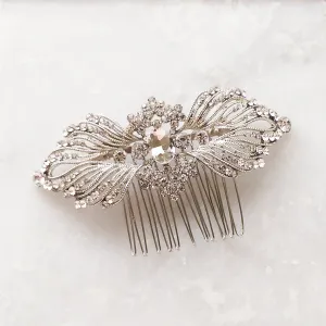 Silver art deco vintage style hair comb, silver crystal hair comb