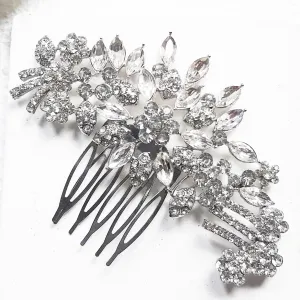 Silver crystal bridal hair comb side