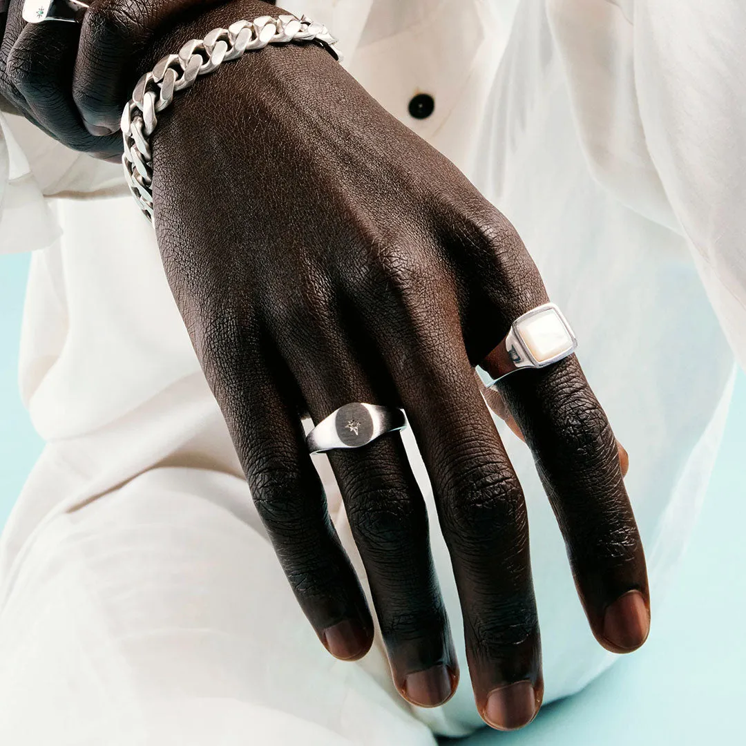 Silver Diamond Signet Ring