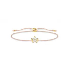 Silver Gold Plated Nylon Zirconia Beige Flower Bracelet LS119-379-19-L20V