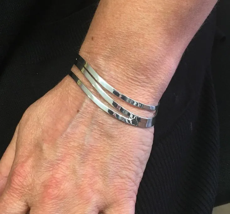 Silver Triple Wave Cuff Bangle