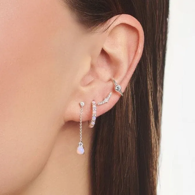 Silver Zirconia Pink Stones Single Hoop Earring CR664-166-7