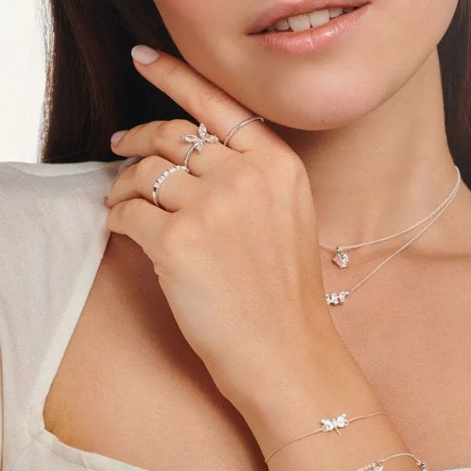 Silver Zirconia White Butterfly Ring TR2356-051-14