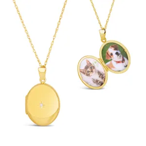 Solid Gold Oval Diamond Locket