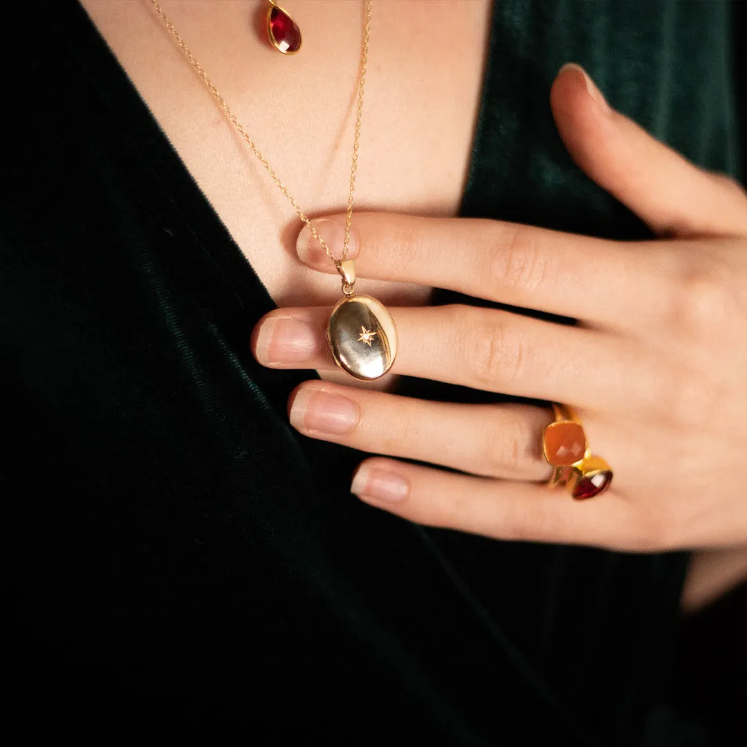 Solid Gold Oval Diamond Locket
