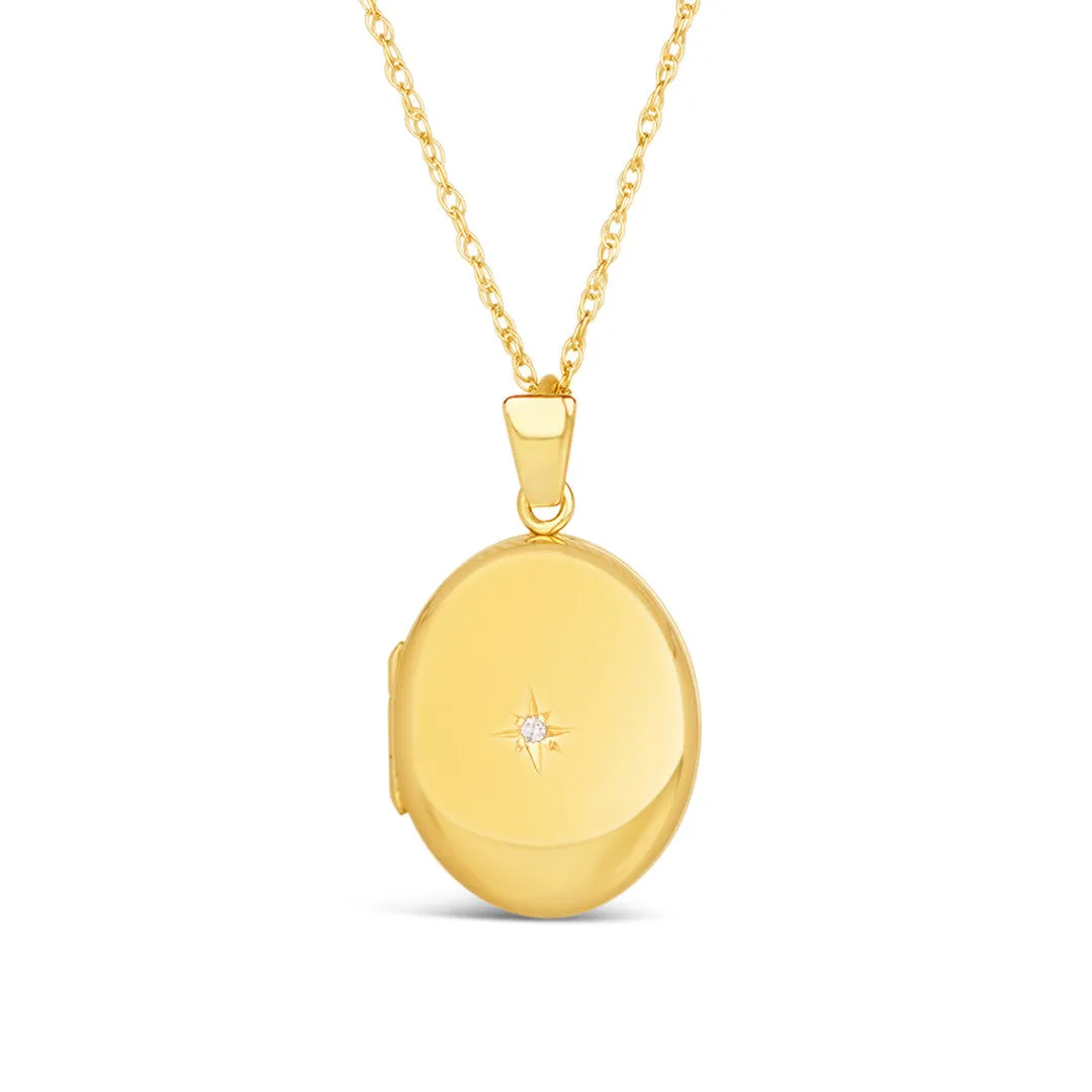 Solid Gold Oval Diamond Locket