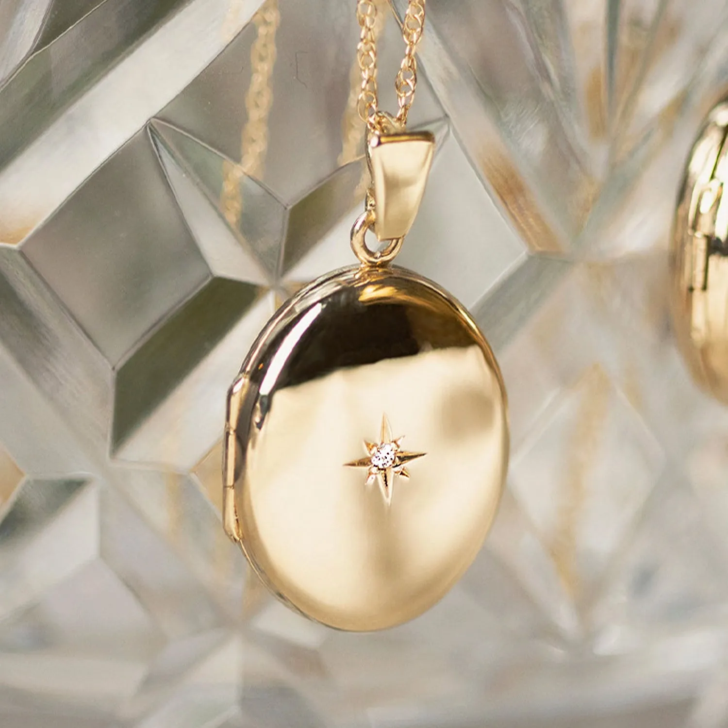 Solid Gold Oval Diamond Locket