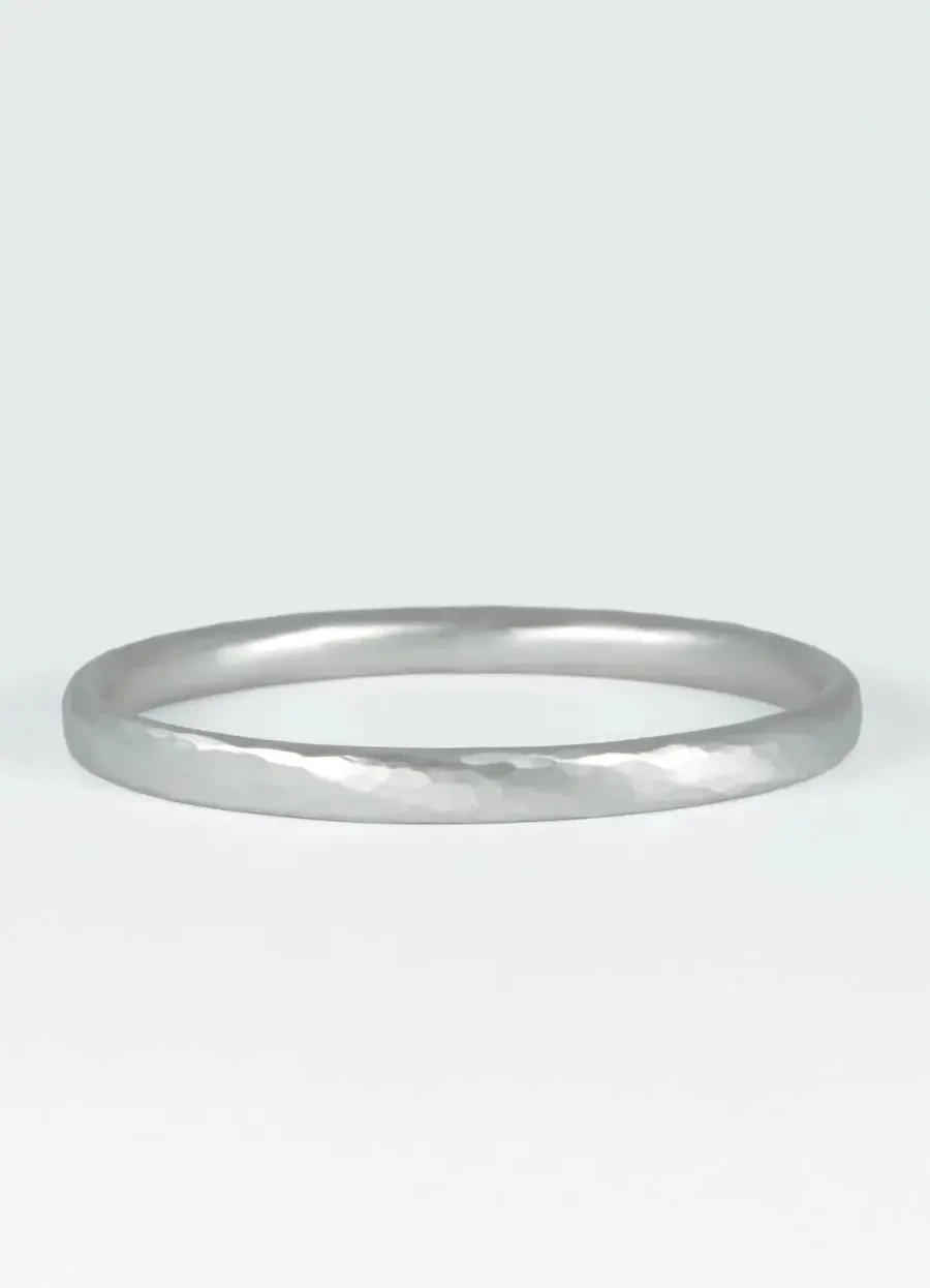 Solid Platinum Hand Forged Oval Bangle