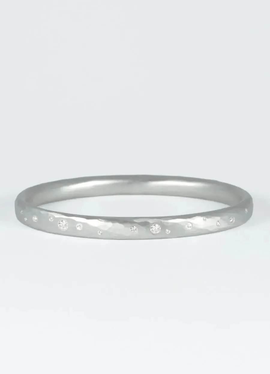 Solid Platinum Hand Forged Oval Bangle