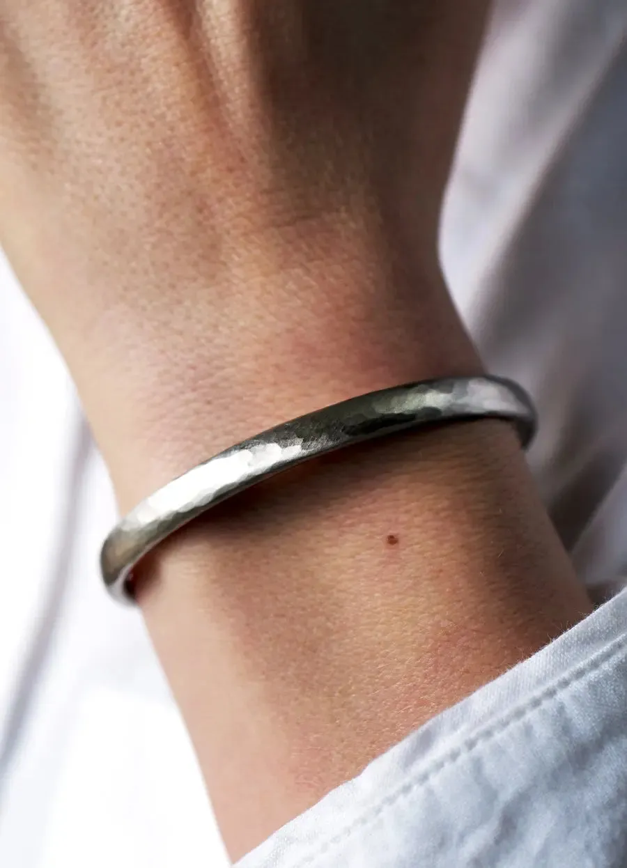 Solid Platinum Hand Forged Oval Bangle