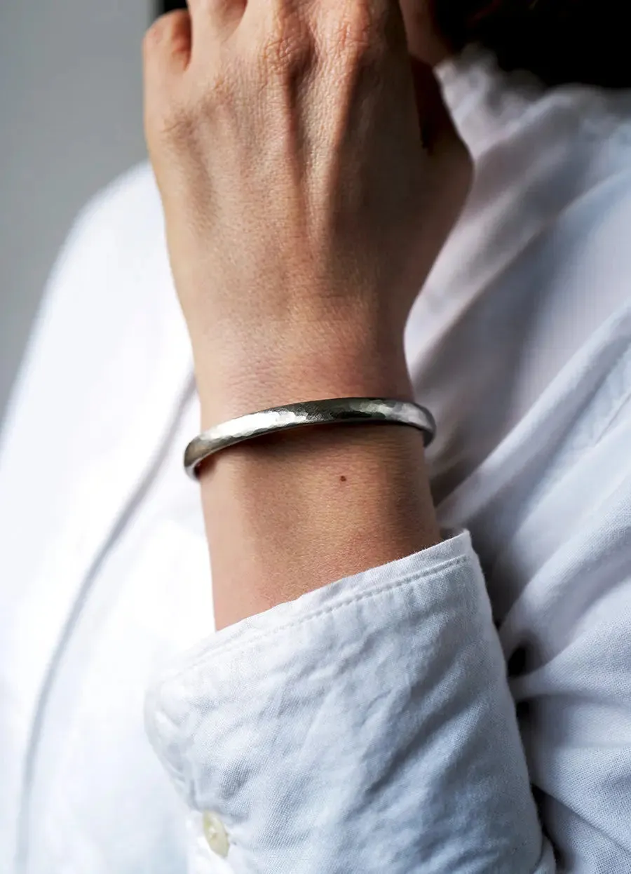 Solid Platinum Hand Forged Oval Bangle