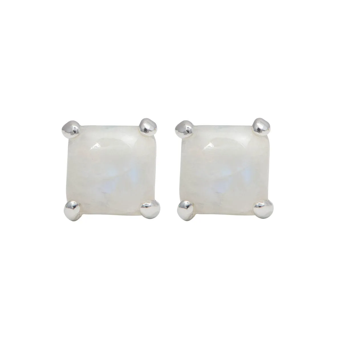 Square Cabochon Moonstone Stud Earrings in Sterling Silver