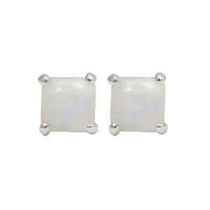Square Cabochon Moonstone Stud Earrings in Sterling Silver