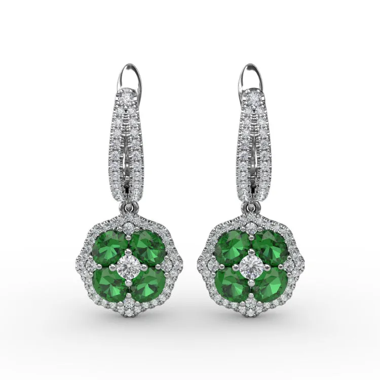 Steal The Spotlight Emerald and Diamond Cluster Drop Earrings