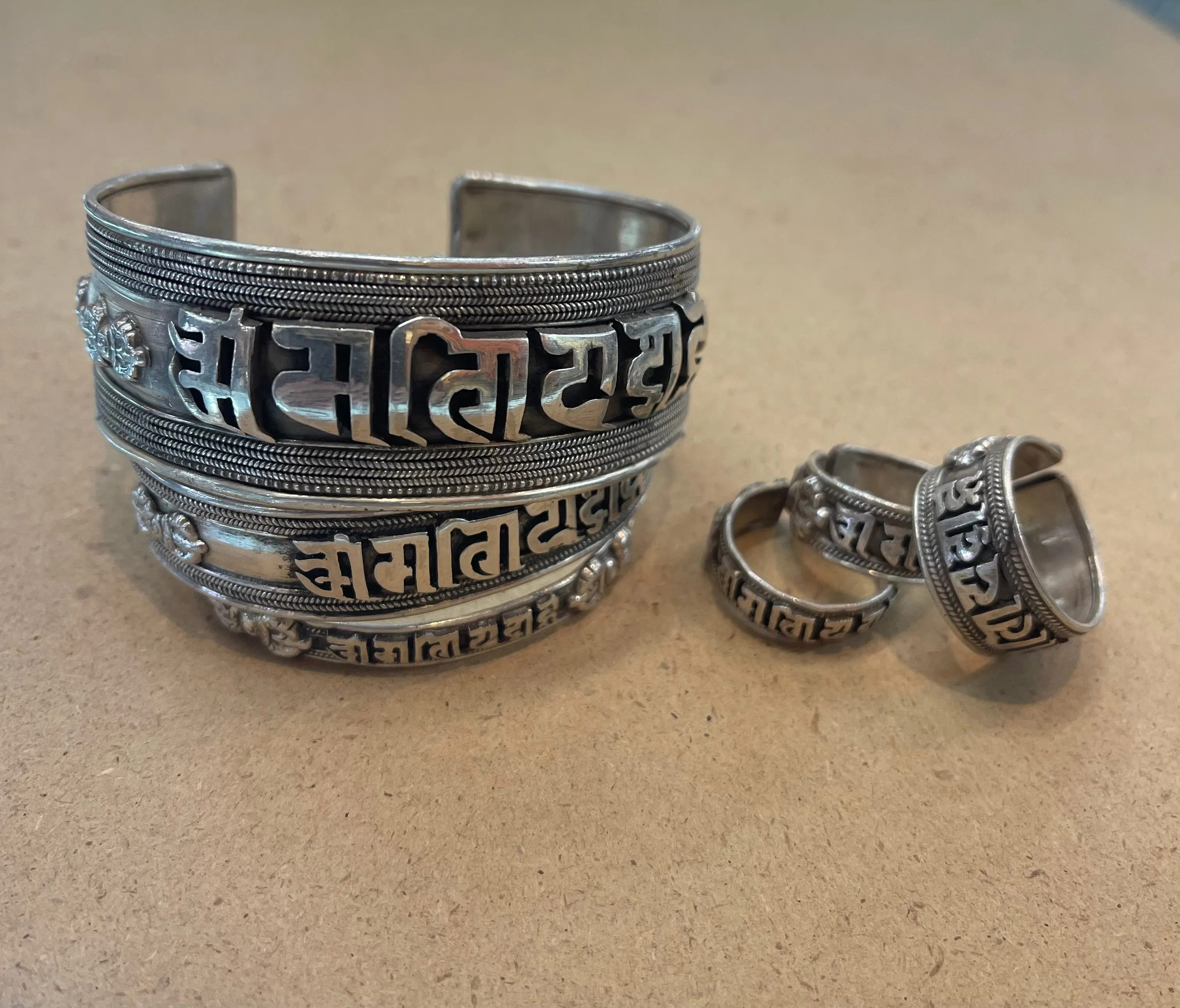Sterling Silver Om Mani Padme Hum Bracelet