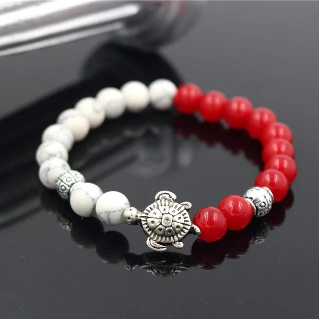Stone Bracelet: sea turtle charm two-coloured