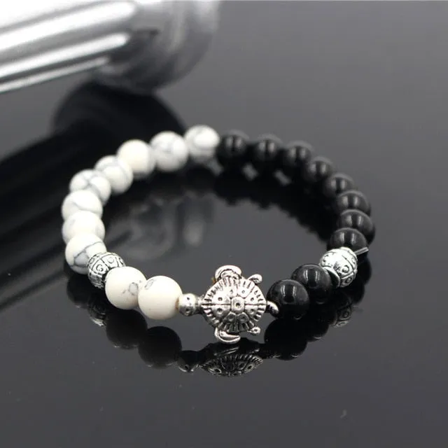 Stone Bracelet: sea turtle charm two-coloured