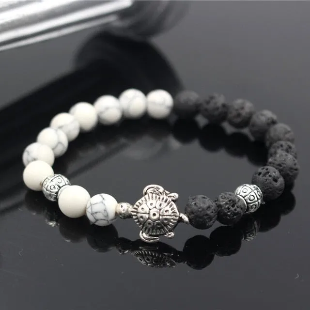 Stone Bracelet: sea turtle charm two-coloured