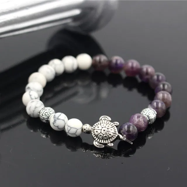 Stone Bracelet: sea turtle charm two-coloured
