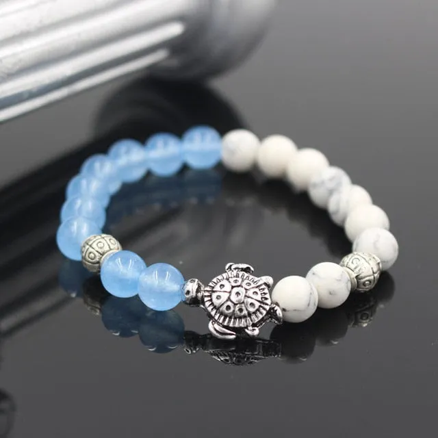 Stone Bracelet: sea turtle charm two-coloured