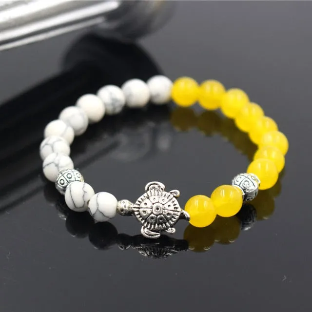 Stone Bracelet: sea turtle charm two-coloured