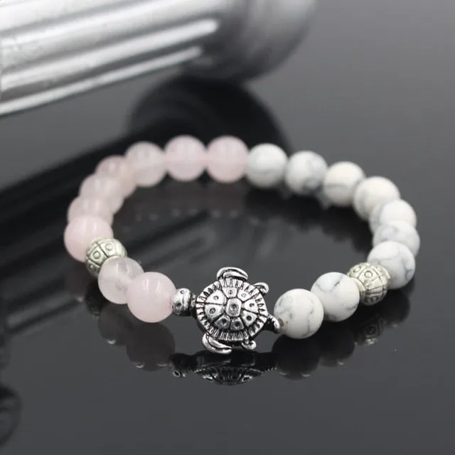 Stone Bracelet: sea turtle charm two-coloured