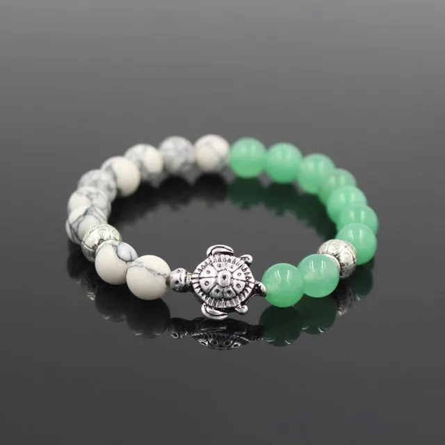 Stone Bracelet: sea turtle charm two-coloured