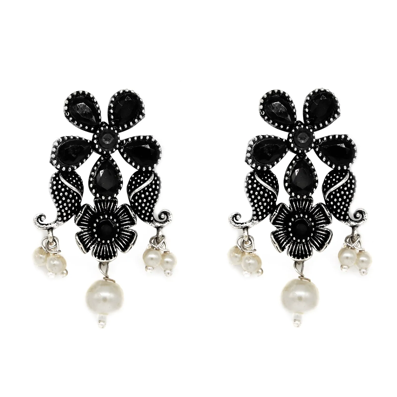Teejh Zoya black stone silver oxidized jewellery gift set