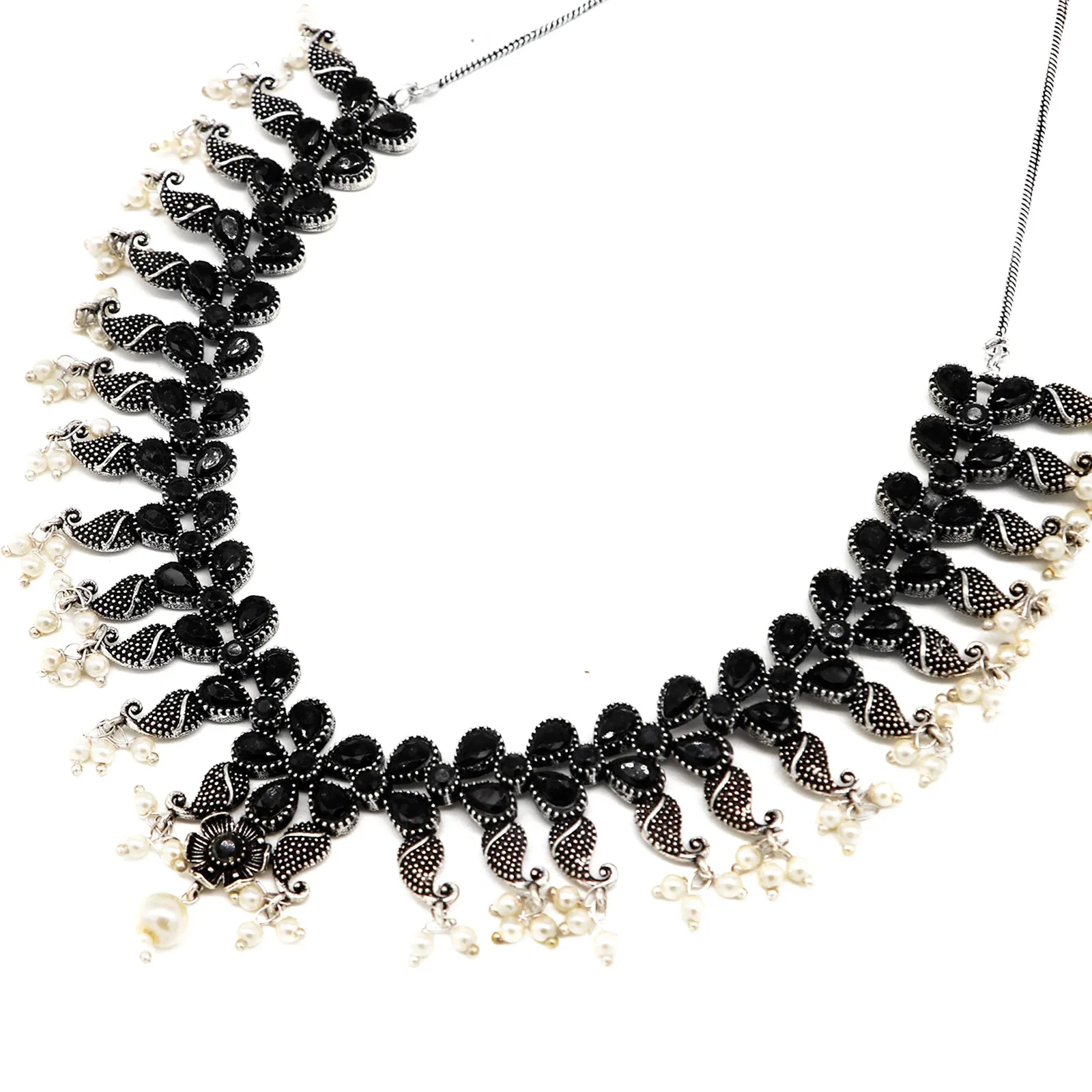 Teejh Zoya black stone silver oxidized jewellery gift set