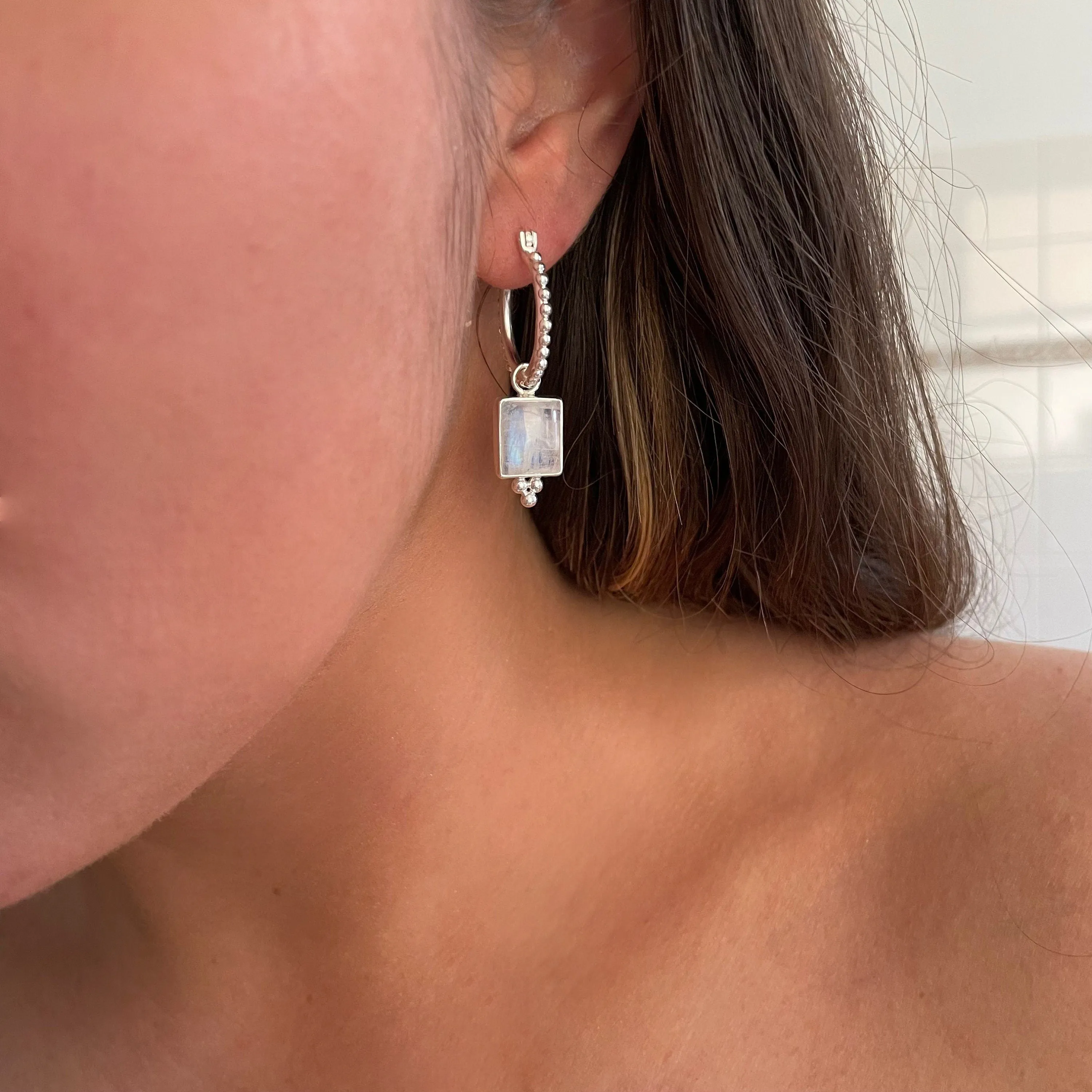 Thalia Sterling Silver Rainbow Moonstone Hoop Earrings