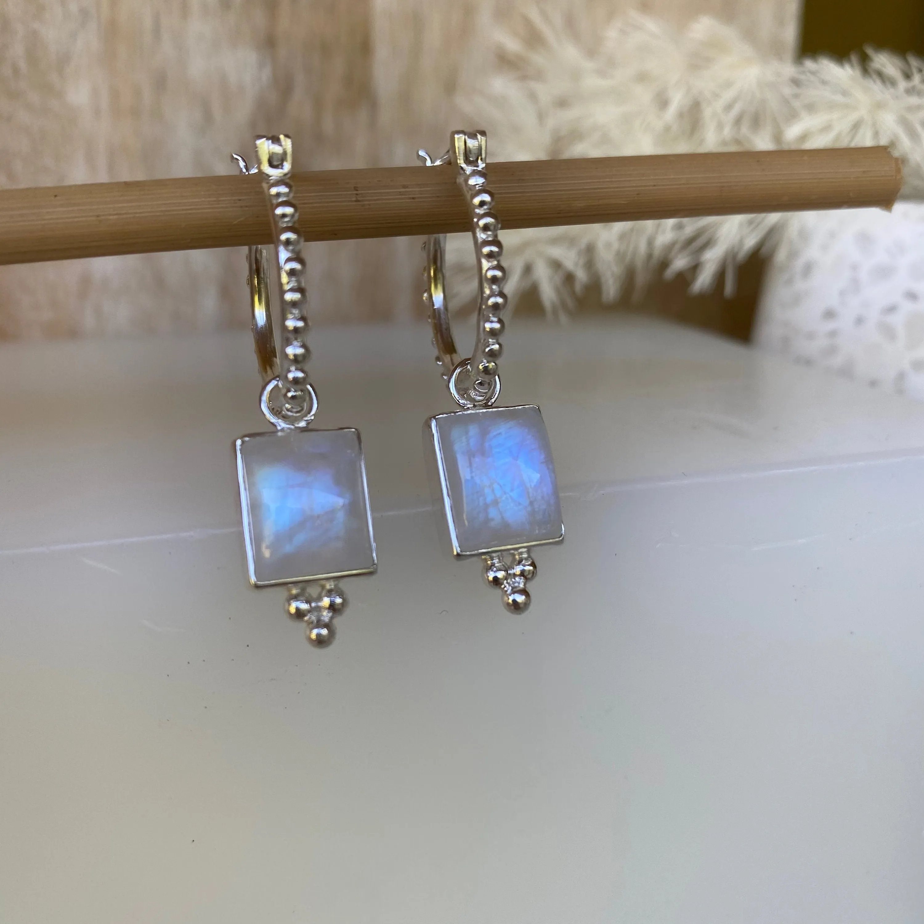 Thalia Sterling Silver Rainbow Moonstone Hoop Earrings
