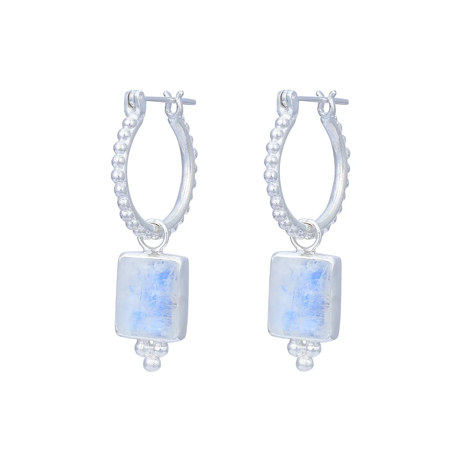 Thalia Sterling Silver Rainbow Moonstone Hoop Earrings