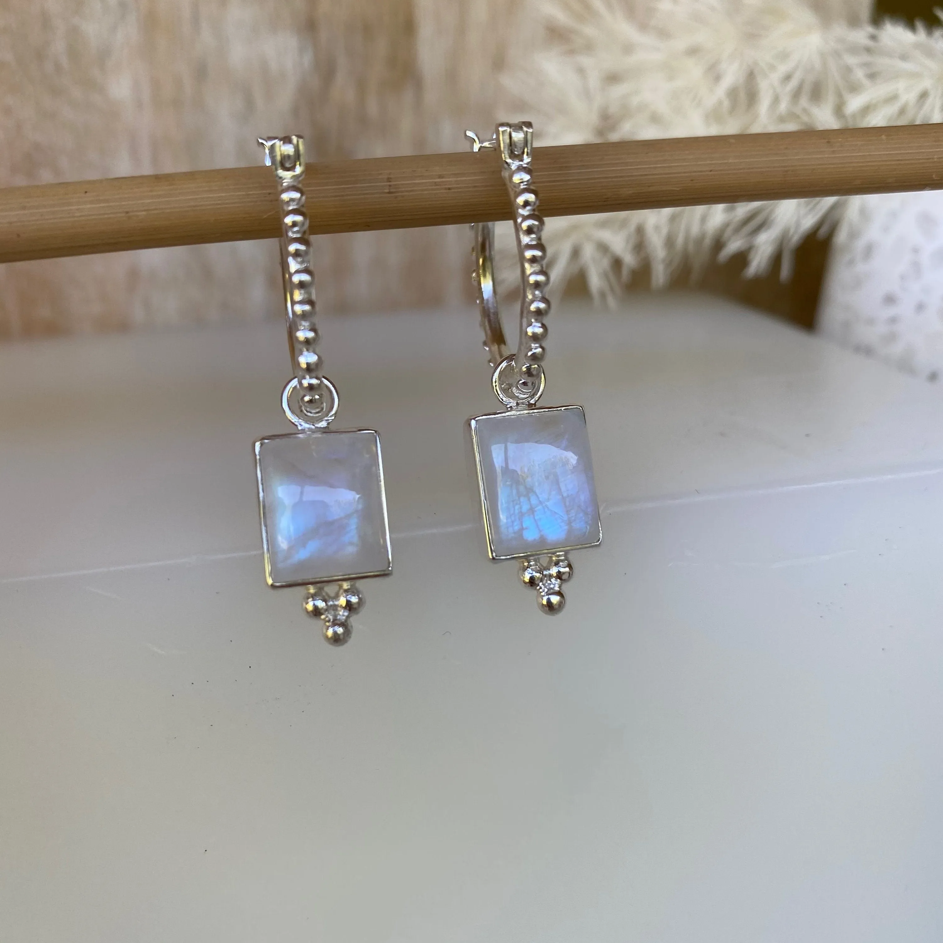 Thalia Sterling Silver Rainbow Moonstone Hoop Earrings