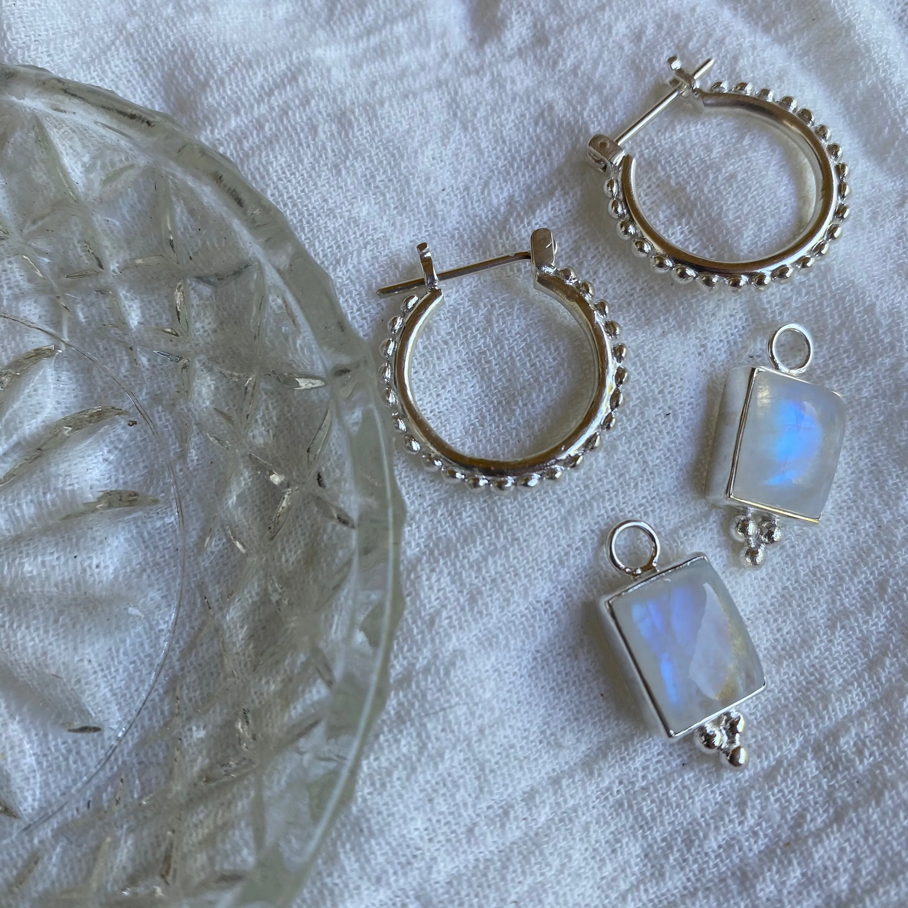 Thalia Sterling Silver Rainbow Moonstone Hoop Earrings