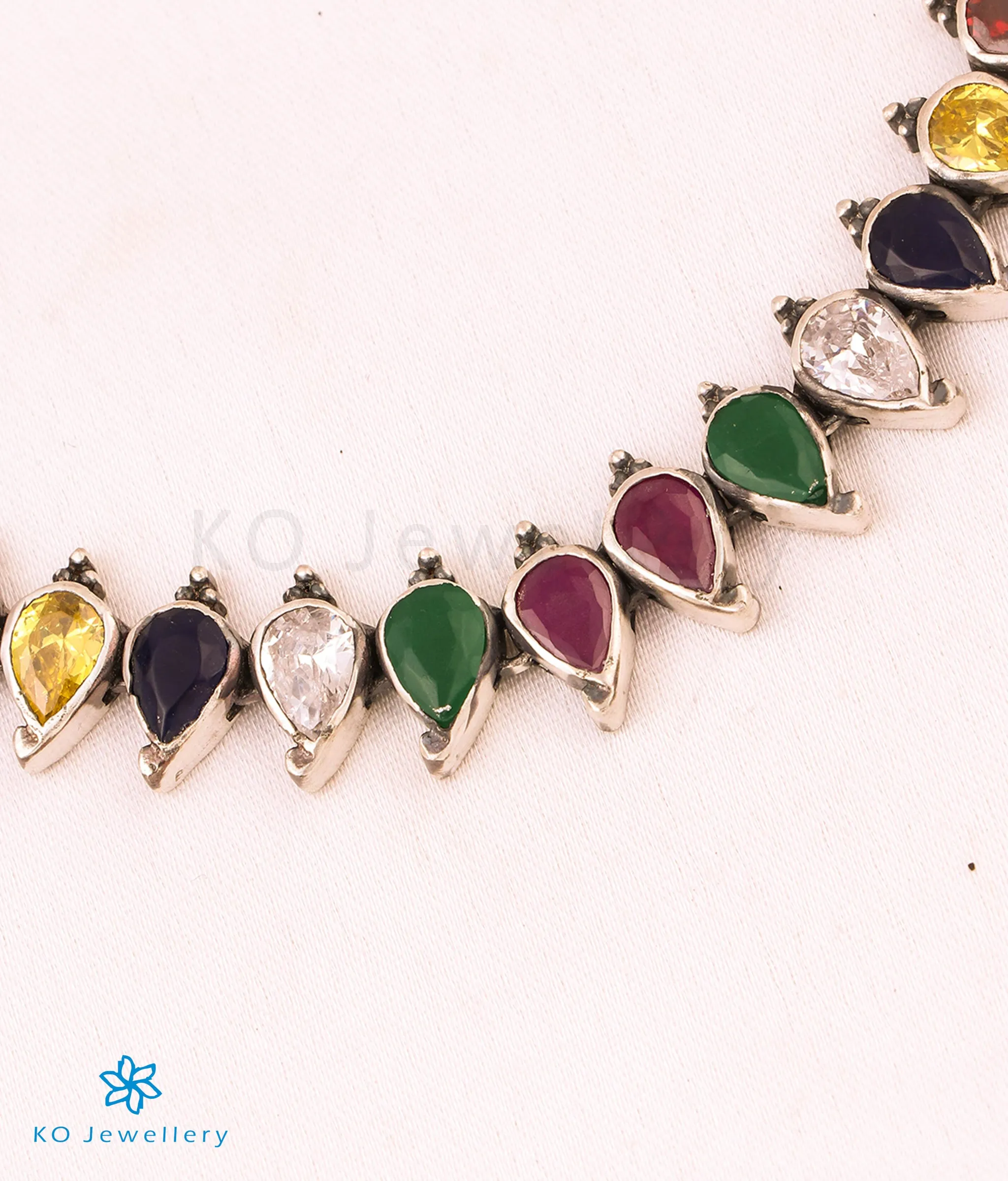 The Aru Silver Navratna Necklace (Oxidised)