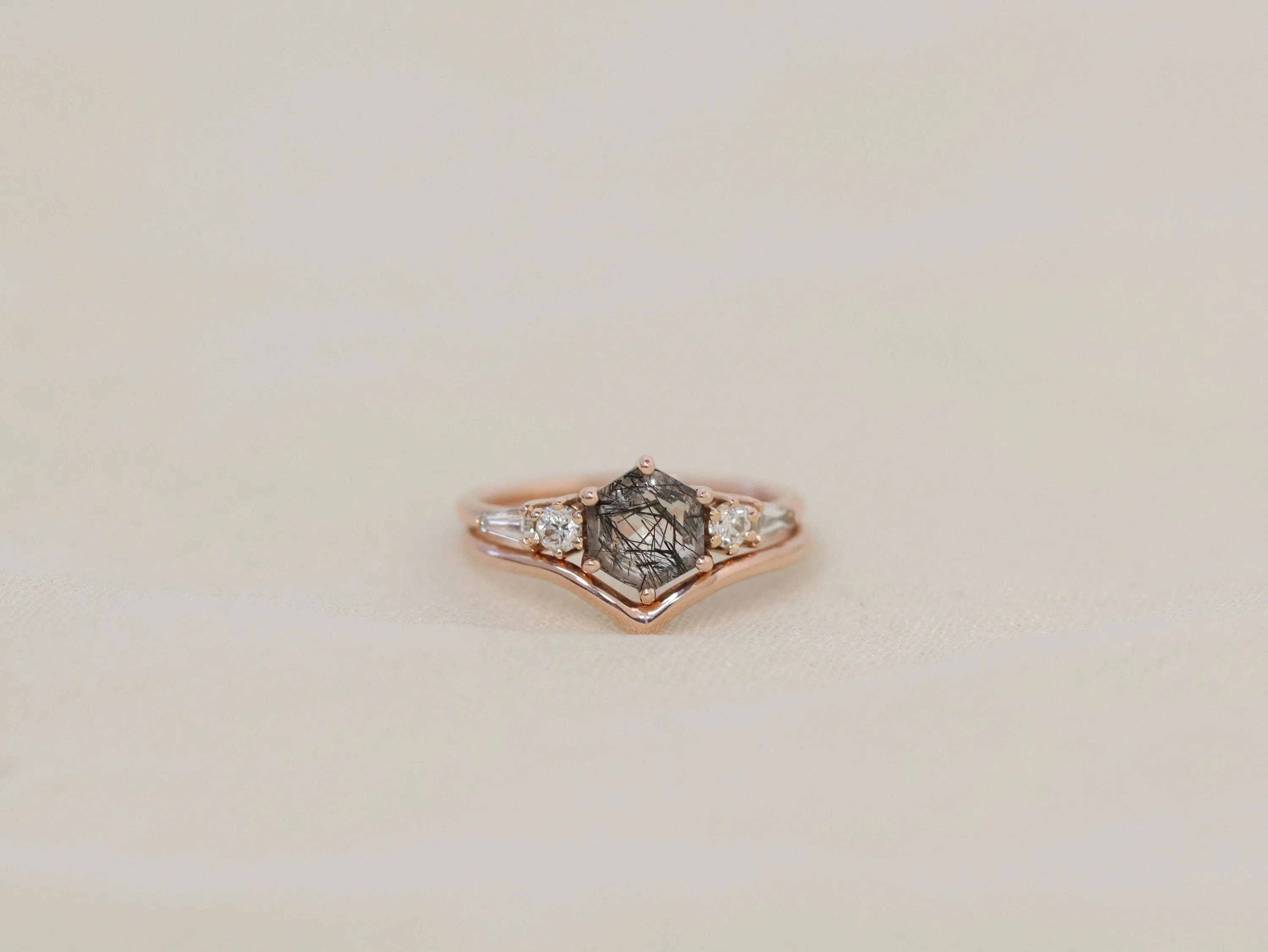 The Huntington Ring Bridal Set in Tourmalinated Quartz
