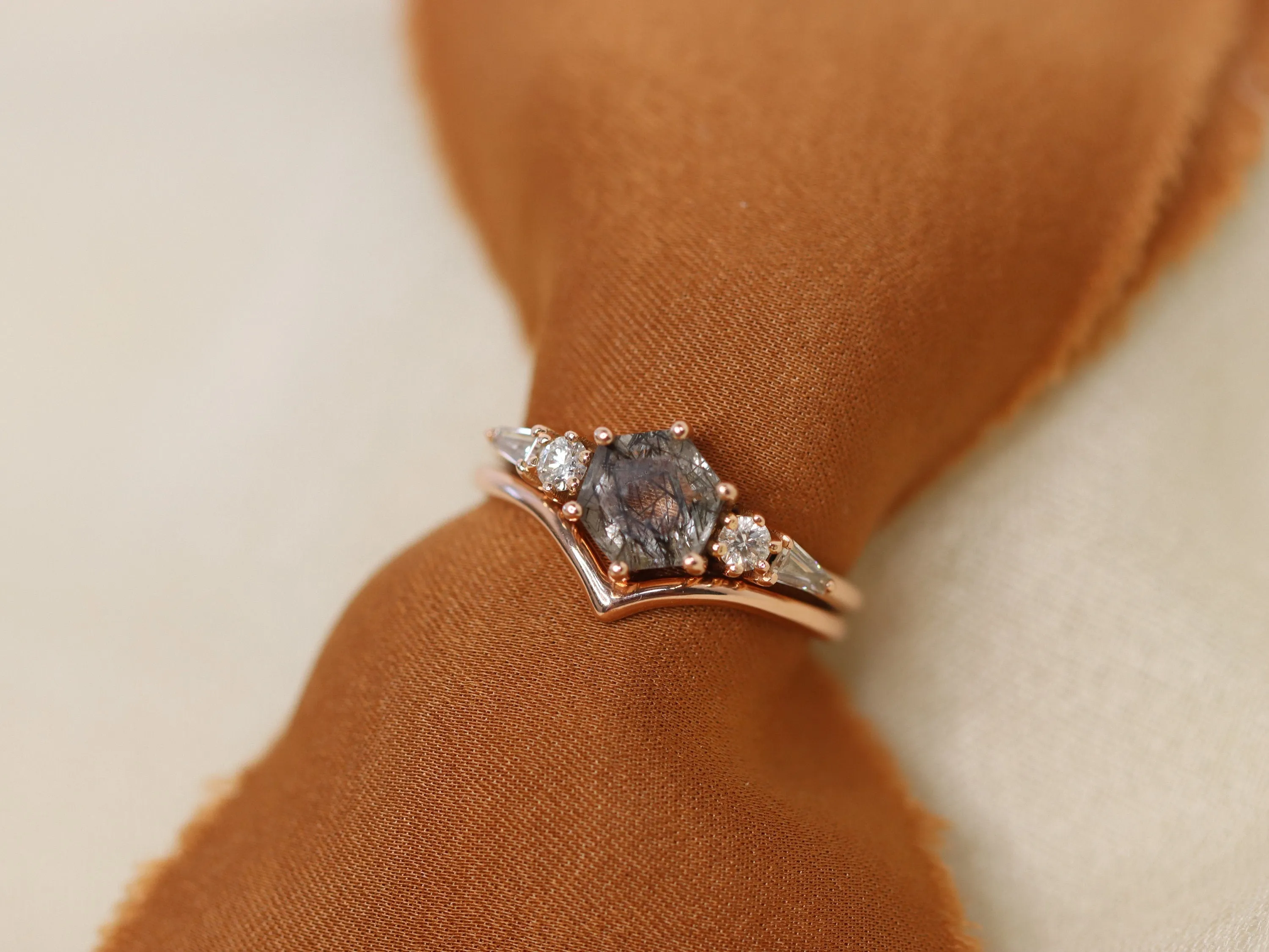 The Huntington Ring Bridal Set in Tourmalinated Quartz