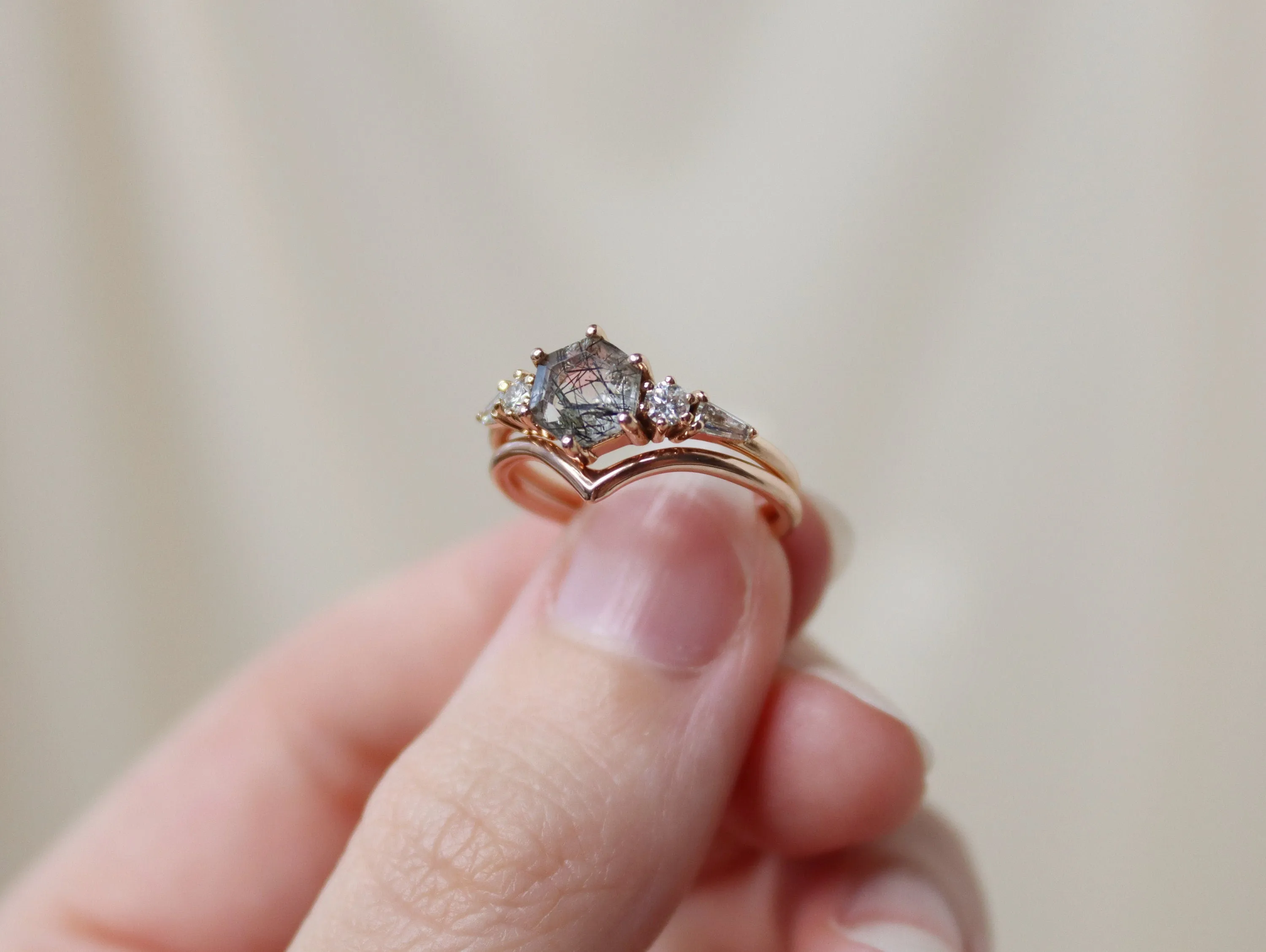 The Huntington Ring Bridal Set in Tourmalinated Quartz