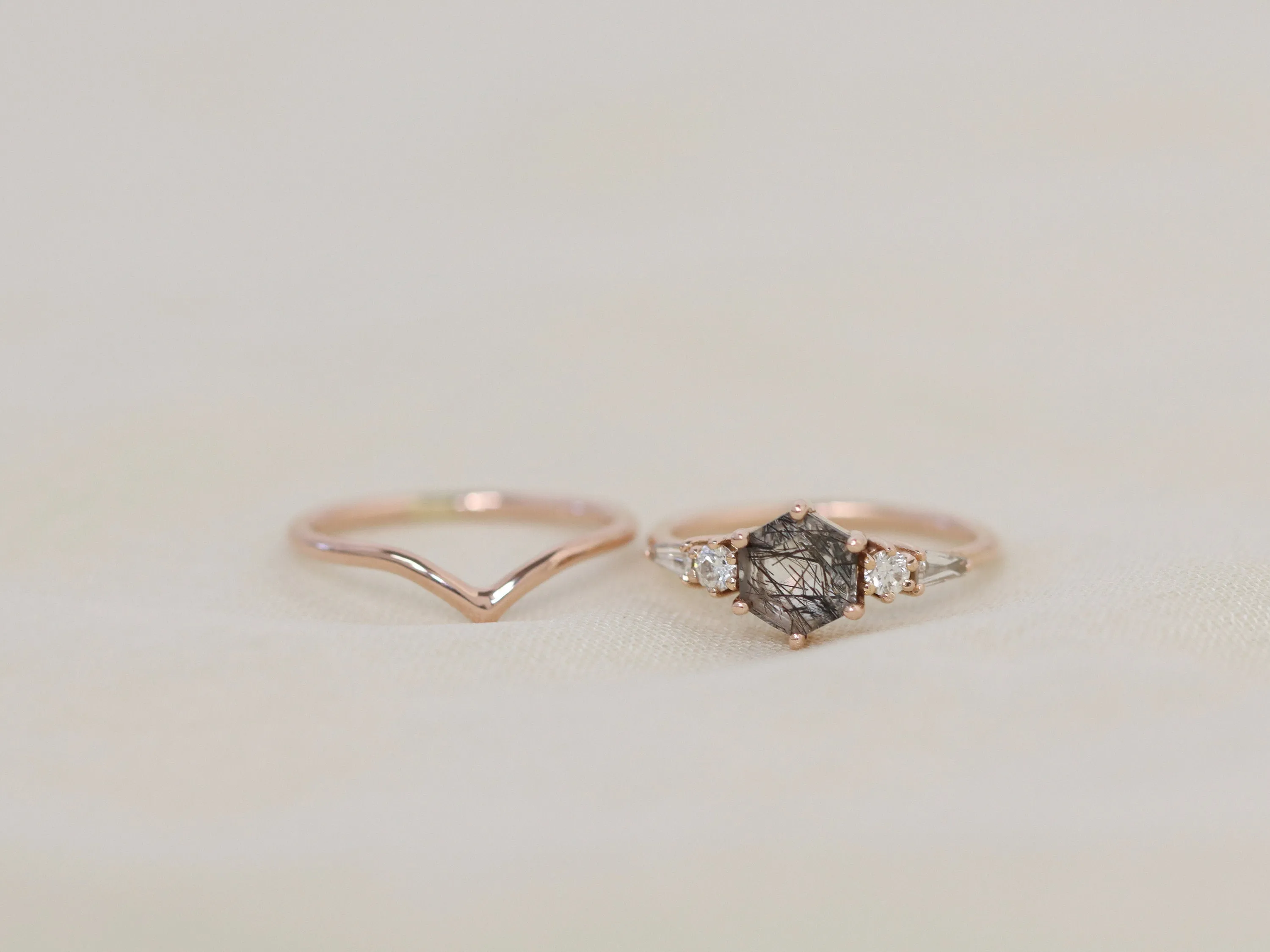 The Huntington Ring Bridal Set in Tourmalinated Quartz